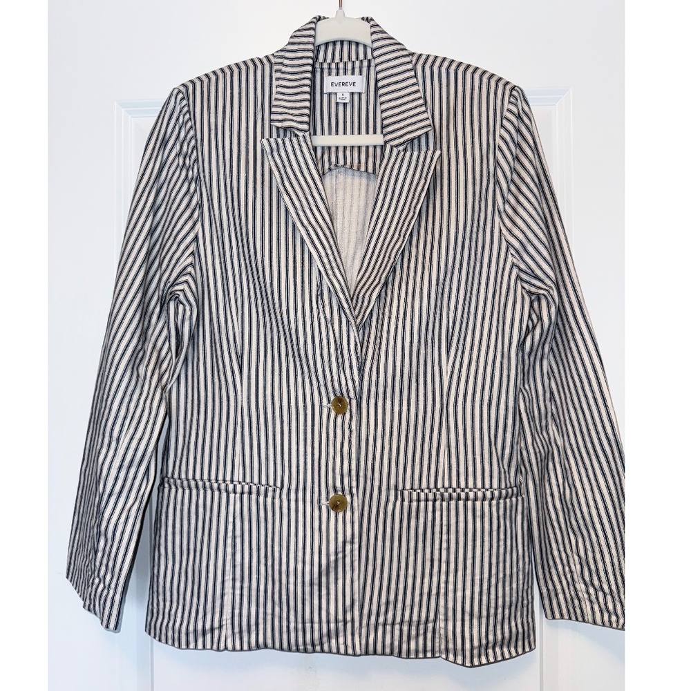 EVEREVE Thea Blazer linen Blend Navy Stripe S - Picture 3 of 7